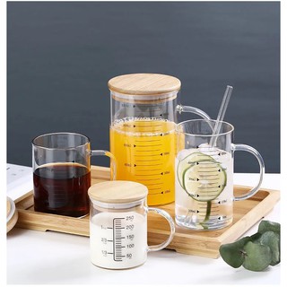 Ca, Bình Thủy Tinh Nắp Gỗ Tre, Chịu Nhiệt, Có Chia Vạch Các Dung Tích 350ml, 500ml, 1.000ml (có SHIPNOW giao trong ngày)