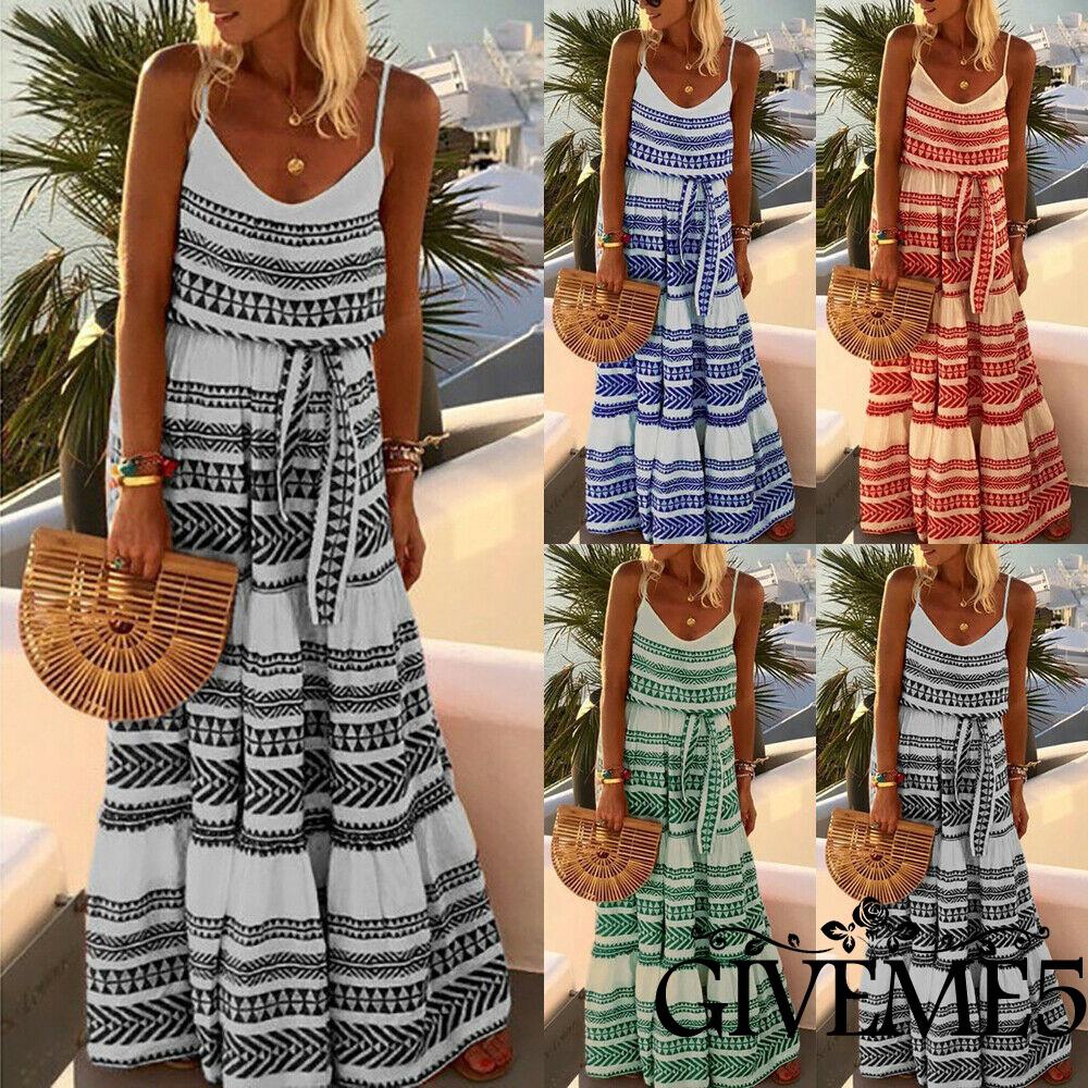 Đầm nữ dáng dài không tay phong cách boho thời trang quyến rũ