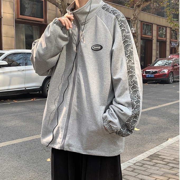 Áo khoác bóng chày cổ đứng dáng rộng in họa tiết độc đáo phong cách Hàn Quốc cá tính