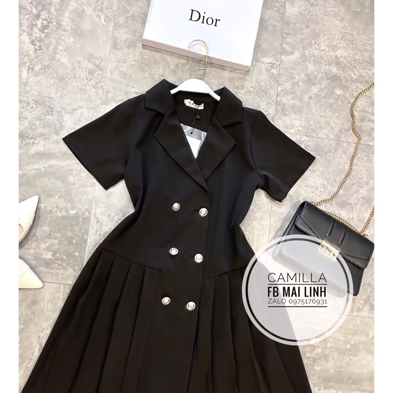 ⚡️BÁN SỈ⚡️Đầm đen cổ vét xếp ly chân xoè | BigBuy360 - bigbuy360.vn