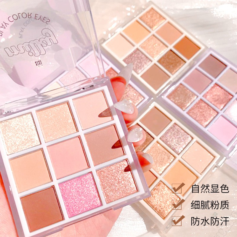 Bảng Phấn Mắt XIXI Milk 9 Màu Lì Và Ánh Nhũ Kết Hợp Trang Điểm Mắt Mịn Màng Kháng Nước NO.416
