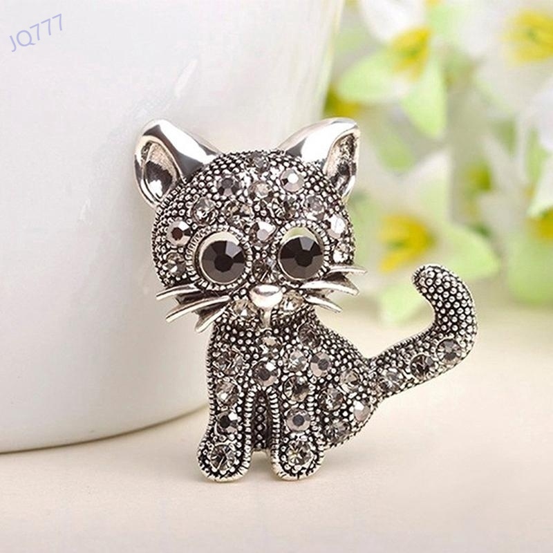 New Design Fashion Jewelry Women Ladies Crystal Rhinestone Vintage Coat Shirt Clips Cute Little Cat Retro Brooch Pin