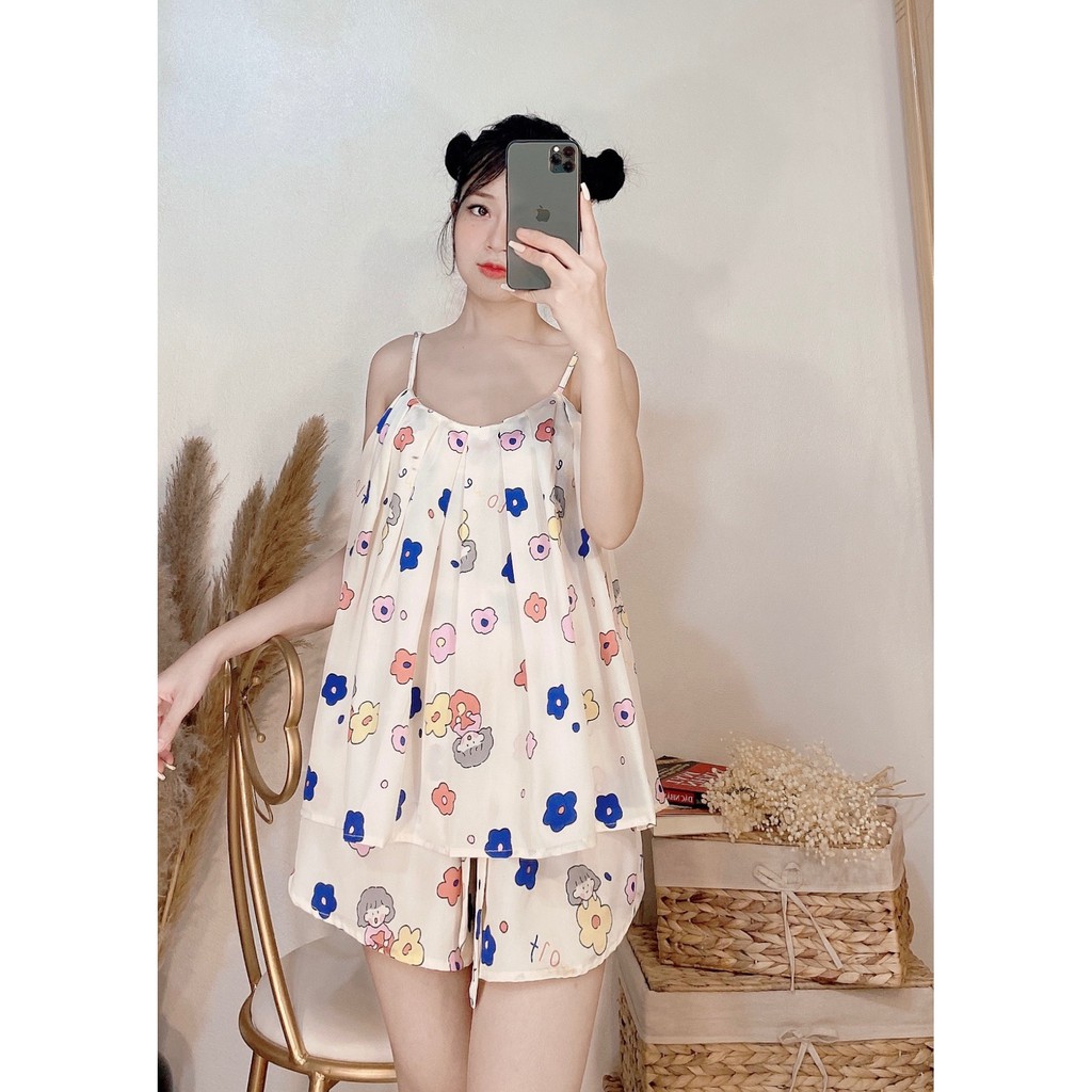 Bộ đồ ngủ lụa 2 dây mặc nhà bigsize, bộ đồ ngủ 2 dây lụa satin cao cấp thoáng mát | BigBuy360 - bigbuy360.vn