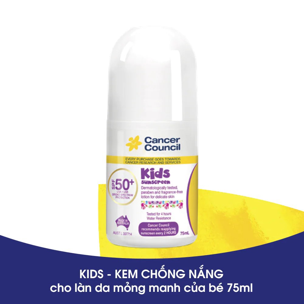 Cancer Council Kids Kem Chống Nắng Sunscreen dạng lăn dành cho trẻ em SPF50+ UVA-UVB 75ml