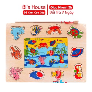 Câu cá ghép hình bằng gỗ an toàn cho bé - đồ chơi cao cấp Bi's House