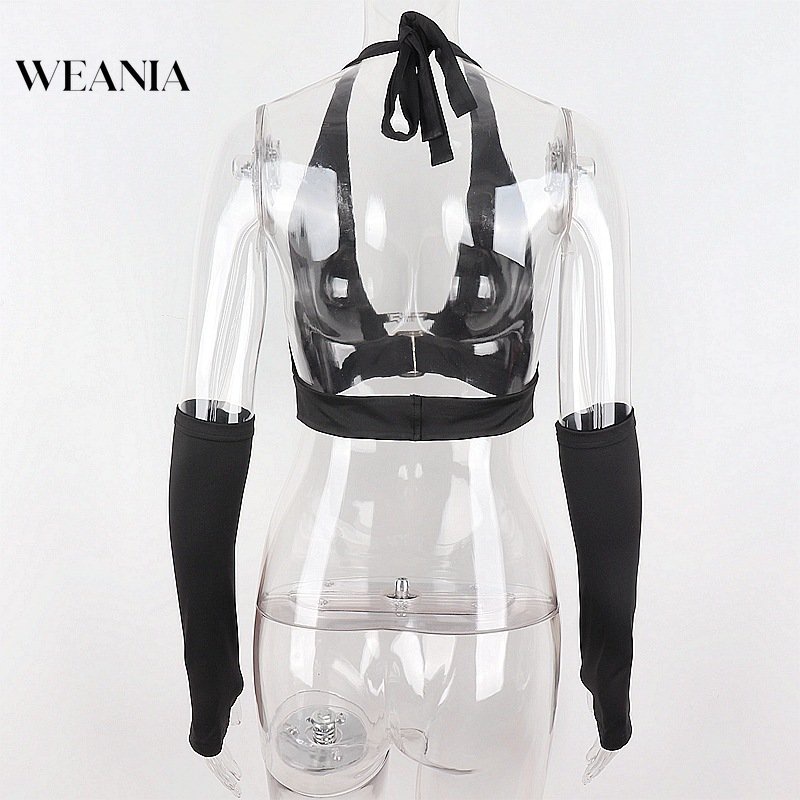 Áo Tank Top Hở Lưng Phối Găng Tay Phong Cách Đường Phố Cá Tính Cho Nữ