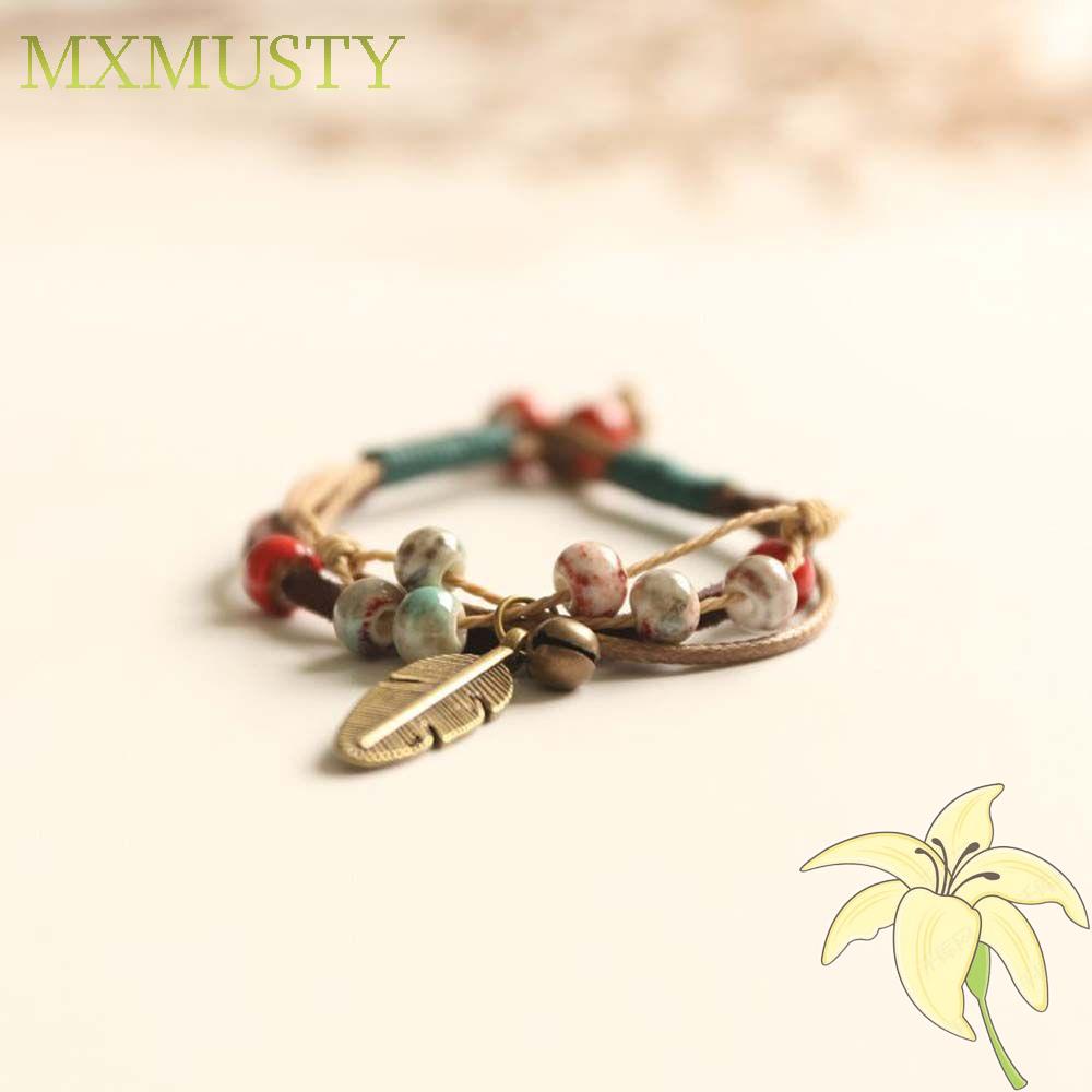 Vòng đeo tay đính hạt gốm sứ màu đồng thời trang dành cho nữ
