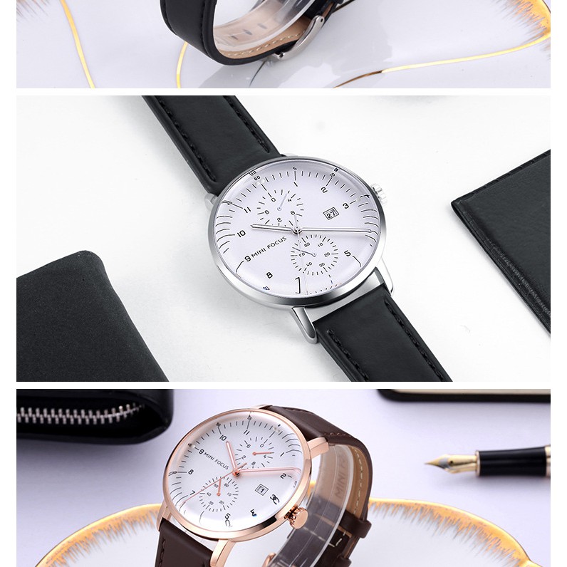 Đồng Hồ❤️FREESHIP❤️Đồng Hồ Nam MINI FOCUS MF0052G.02 Dây Da Nâu Chống Nước 3 Kim Trẻ Trung Đẹp Cao Cấp