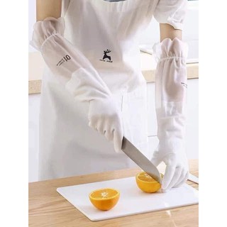 Găng tay cao su hoa hồng siêu dai / lót nỉ loại dài.