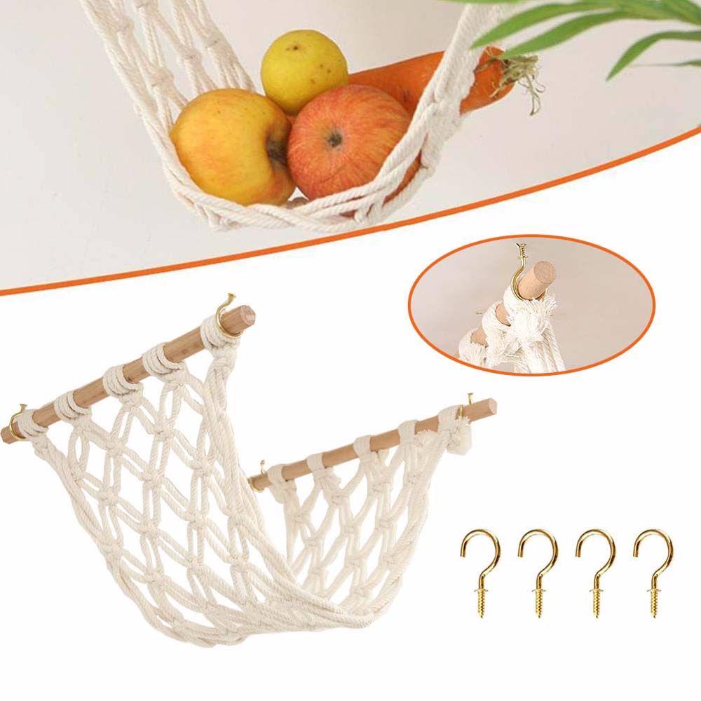 Võng Treo 15H Bằng Gỗ Phong Cách Bohemian Có Móc Dưới Tủ Túi Lưới Cotton Sắp Xếp Gọn Gàng