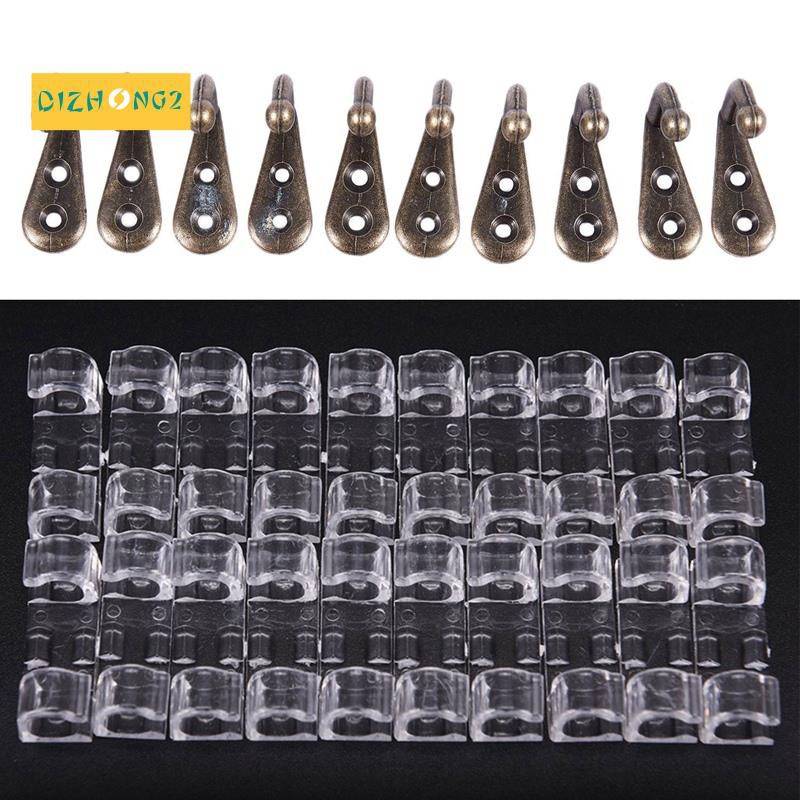 10pcs Bronze Vintage Style Wall Mounted Single Hook Hangers & 20Pcs Wire Fixing Clamp Clip Desktop Wire Clear Up Clips