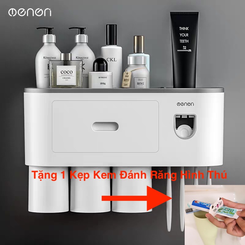 Kệ Để Đồ Nhà Tắm Oenon - Bộ Nhả Kem Đánh Răng Tự Động, Khay Đựng Bàn Chải Cốc Đánh Răng Cao Cấp (Bộ 2 Cốc)