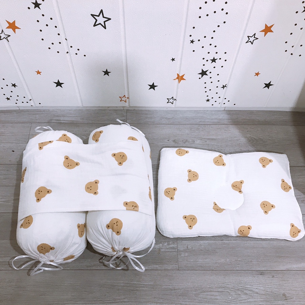 Bộ Gối kèm Chặn Bông Sơ Sinh Cho Bé Ngủ Ngon