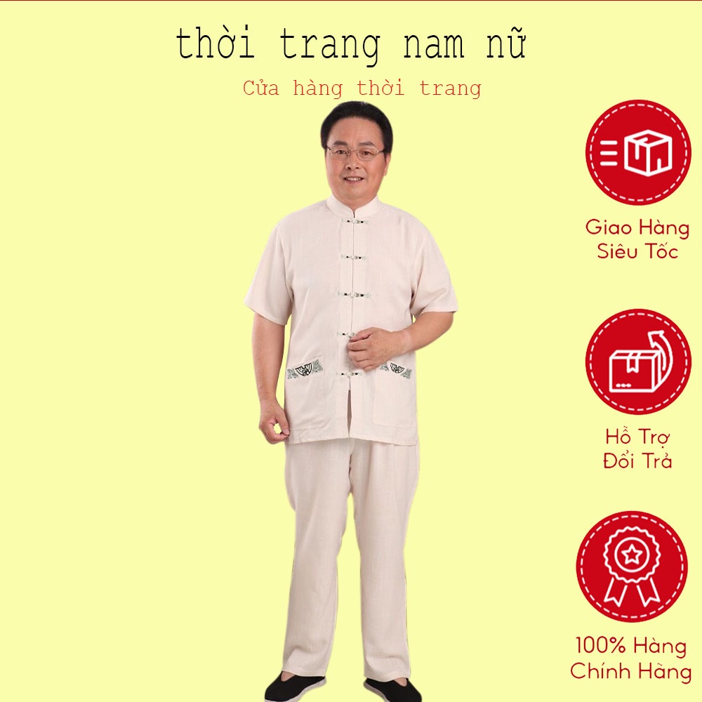 Trang Phục Nhà Đường Trang Phục Nam Trung Niên Và Già Hán Phục Bộ Đồ Áo Sơ Mi Tay Ngắn Cho Bố Mùa Hè Trang Phục Ông Nội