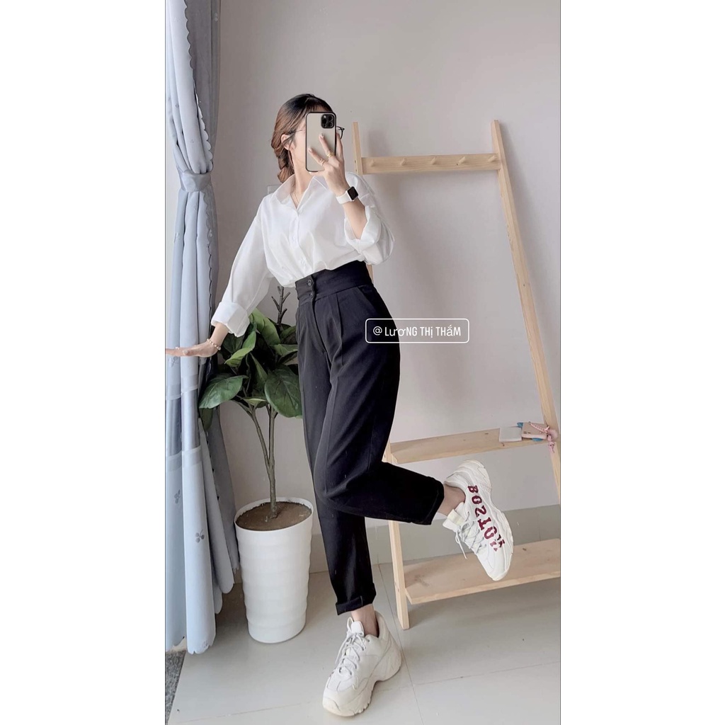 [Mã 44FASHIONSALE1 giảm 10K đơn 50K] Quần tây nữ công sở lưng cao ống baggy 2 cúc đi học CAMA STORE QT01