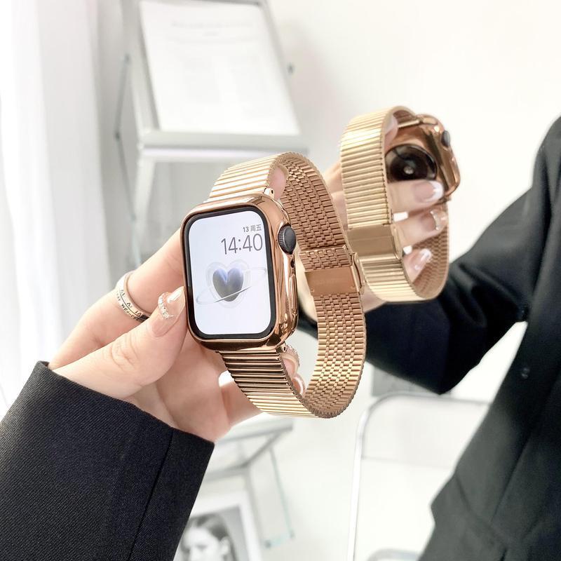 Tương Thích Với Loạt iwatch 7654321Se Dây Đồng Hồ Bằng Thép Không Gỉ + Tpu Bảo Vệ Nửa Mặt Cho iwatch Ốp