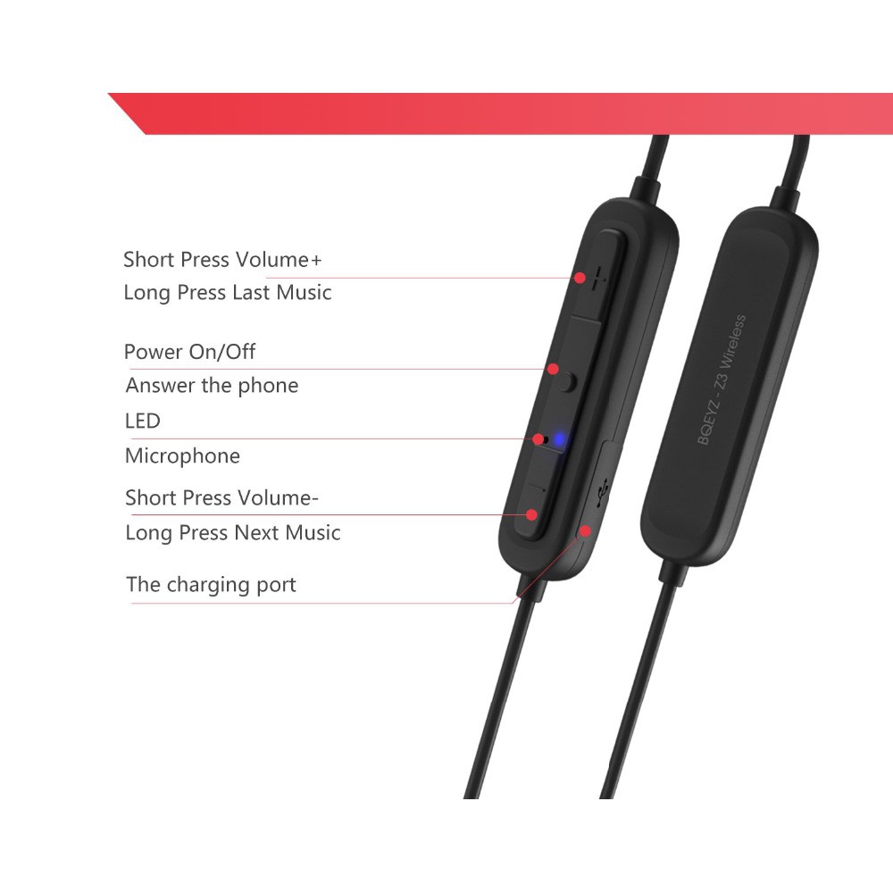 Cáp tai nghe không dây BQEYZ Z3 Bluetooth 5.0 AptX-HD MMCX/ 0.78mm HIFI chống thấm nước cho KZ ZS10 AS12 ZS7