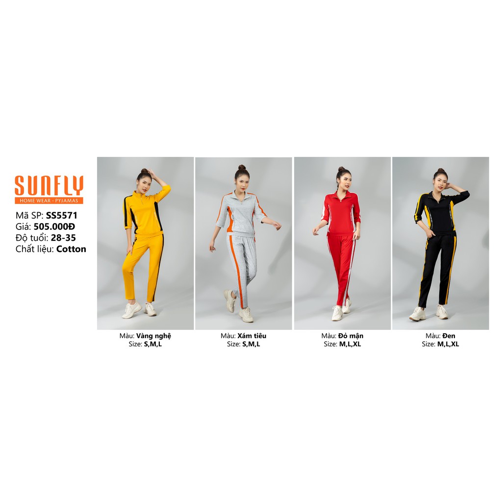 Bộ đồ thể thao nữ Sunfly chất cotton áo tay lỡ quần dài  SS5571 (4 màu kèm video)
