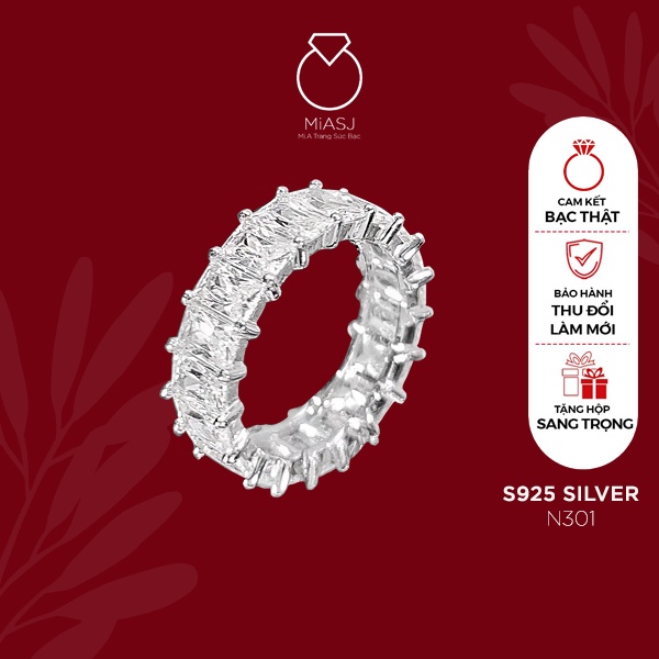 Nhẫn nữ Bạc Ý S925 đính full đá chữ nhật CZ cao cấp MiASJ N301 sang trọng