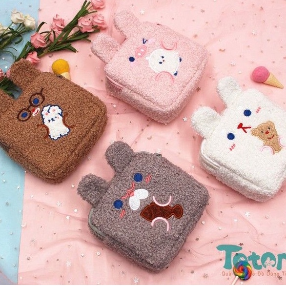 Túi đựng đồ lông xù Gấu Thỏ Milkjoy ăn kẹo - Milkjoy ôm gấu bông - Milkjoy lông dài