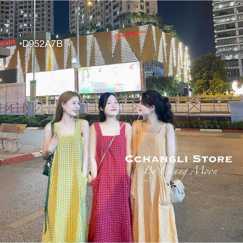 Đầm Dài Maxi Caro 2 Dây Bản To Dáng Suông Có Túi Bầu Bon Chen Được