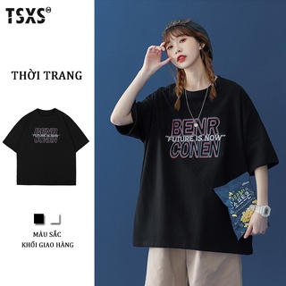 【Quảng Châu】 Áo thun unisex Áo thun rời mùa hè Áo thun chữ cái cổ tròn tay ngắn Cotton co giãn, dày dặn, form rộng