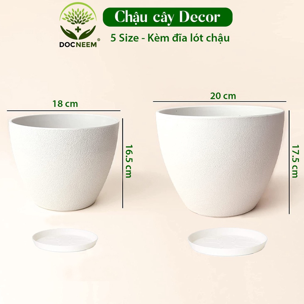 Chậu trồng cây MONROVIA cao cấp màu trắng decor trang trí cho hoa, cây cảnh, ban công, bonsai, nhập khẩu