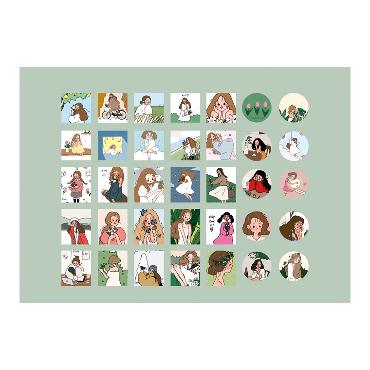 Hộp Thẻ Giấy Trang Trí Họa Tiết Hình Cô Gái 35 Miếng Có Dán Siêu Đáng Yêu