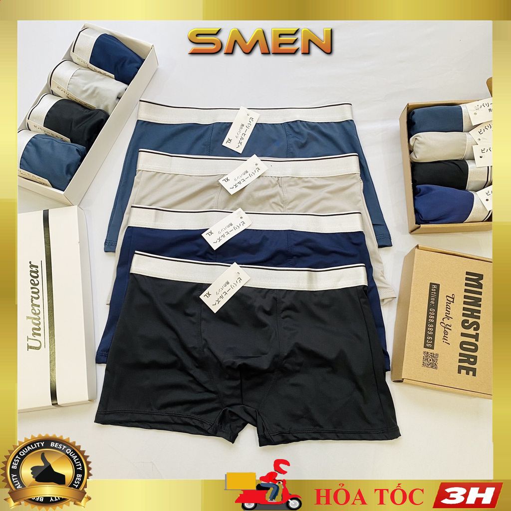 Quần lót nam boxer thun lạnh, quần sịp nam thun lạnh co giãn, thông thoáng, hút mồ hôi khử mùi hôi SDN01(Che tên) SMEN