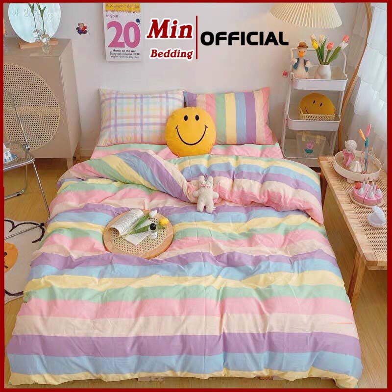 Bộ Chăn Ga Gối Cotton Poly M6 M8 M2 mẫu 7 Sắc Cầu Vồng. Set chăn ga 5 món, 4 món, 3 món - Min Bedding