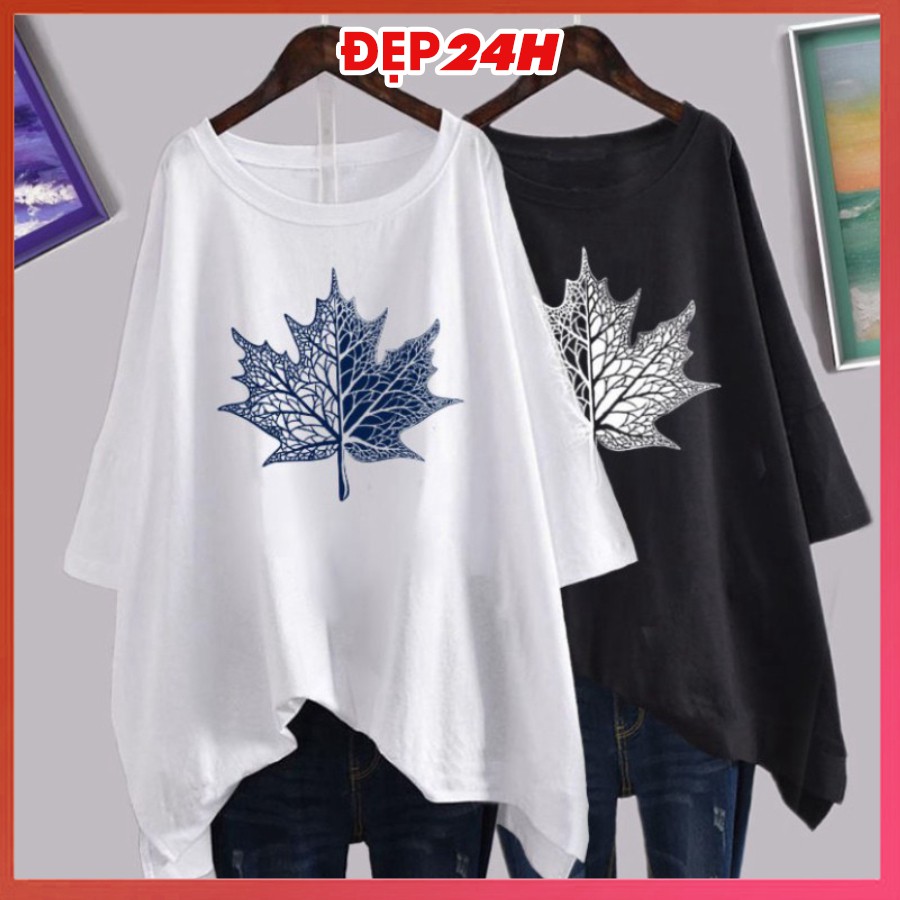 Áo thun unisex form rộng, Áo phông tay lỡ Đẹp 24 giờ, chất liệu thun cotton co giãn, in hình Lá Sa Kê
