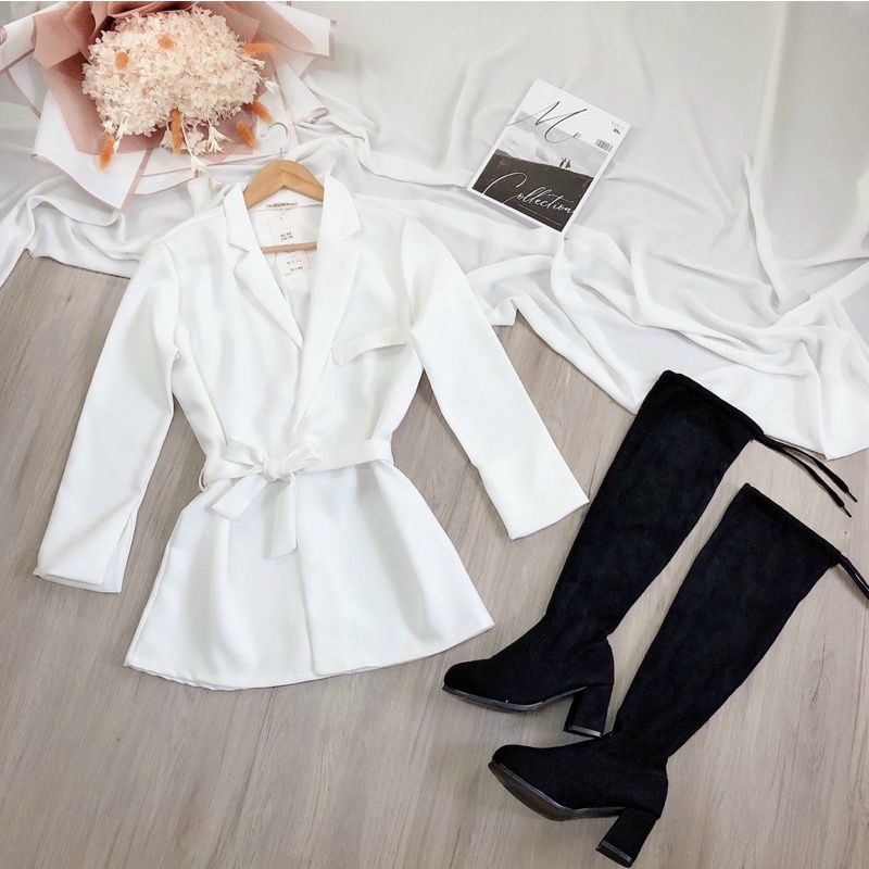 Áo Khoác Vest Dây Cột Eo Dáng Dài