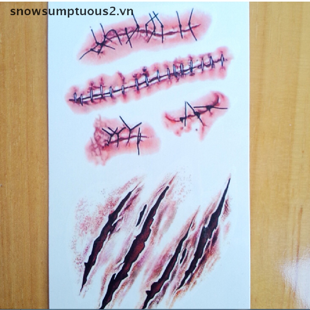 Bộ 3 Hình Xăm Dán Vết Sẹo Zombie 3D Hóa Trang Halloween Độc Đáo