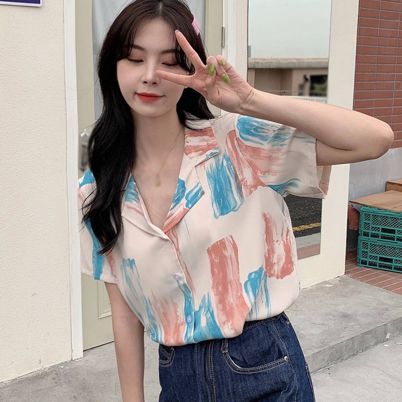 Áo Kiểu Chất Chiffon Hoạ Tiết In Thiết Kế Đơn Giản Cho Nữ