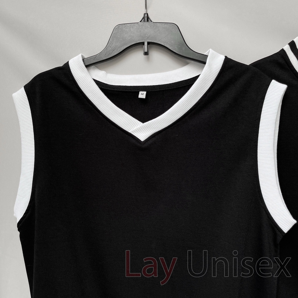 Áo gile ulzzang nam nữ form rộng dáng Hàn Quốc màu đen trơn viền trắng form unisex