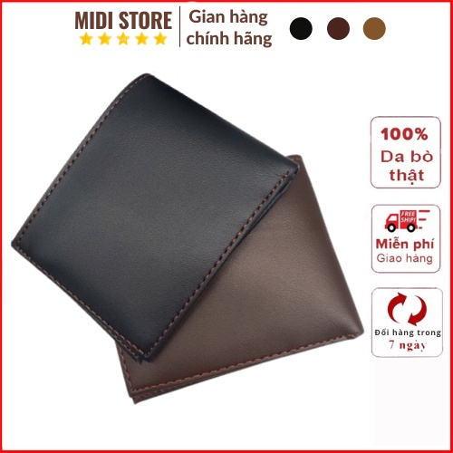 Ví da nam thời trang da bò thật 100% nhiều ngăn đựng tiền và thẻ MIDI STORE NM03