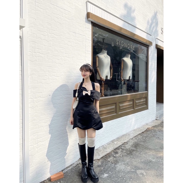 {Sẵn M L } Đầm Anjing Dress cột cổ bẹt vai đính nơ 🏁 | BigBuy360 - bigbuy360.vn