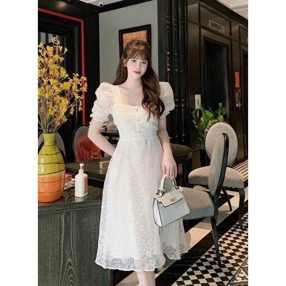 ĐẦM HOA NỔI NÚT BO TAY CHUN