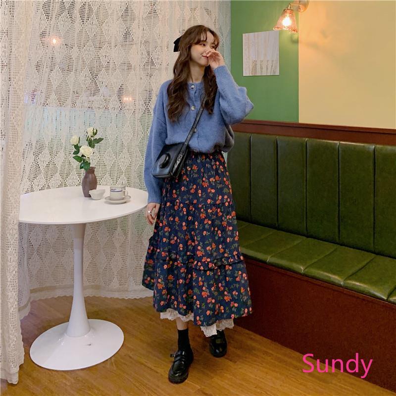 Chân Váy Ren Hoa Lưng Cao Thời Trang Mùa Xuân Vintage Dành Cho Nữ