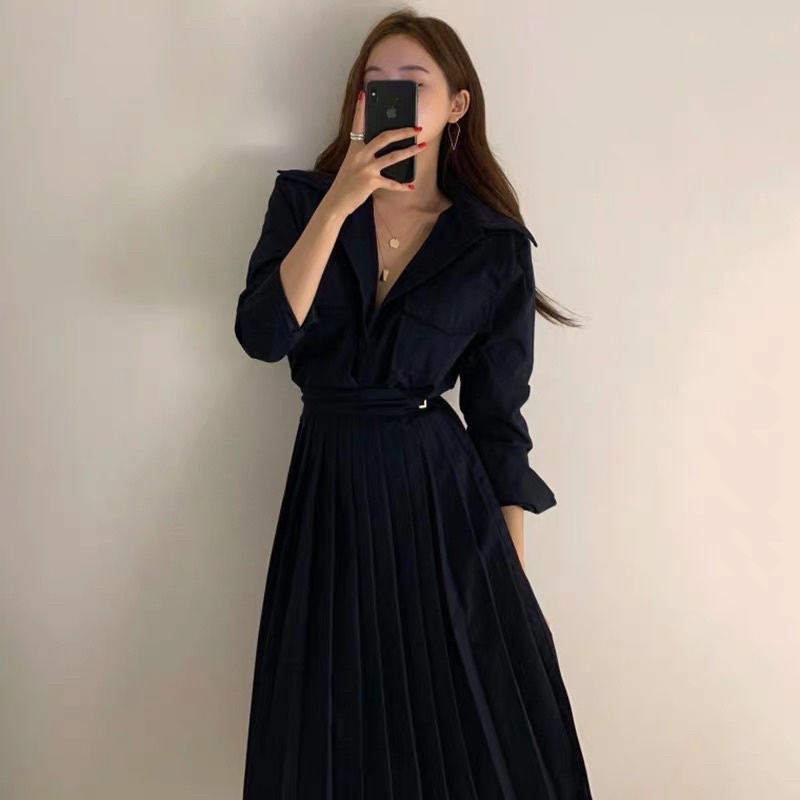 Váy sơ mi dáng dài xếp li