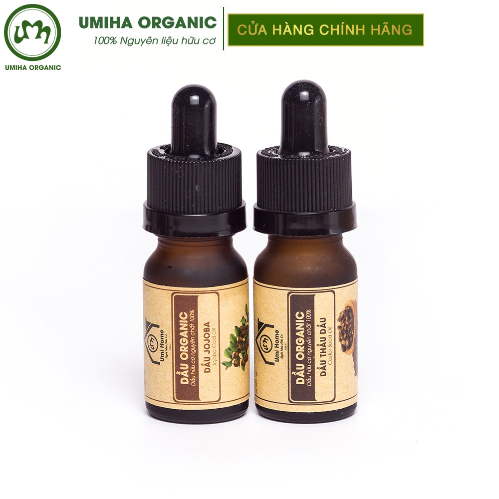 Combo dưỡng da UMIHA với Dầu Jojoba 10ml và Dầu Thầu Dầu 10ml hữu cơ nguyên chất dùng toàn thân,mờ sẹo, lành vết thâm