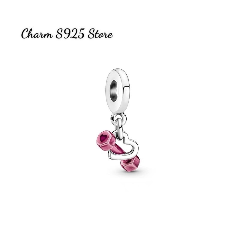 charm pan tim treo tạ hồng bạc s925 cao cấp