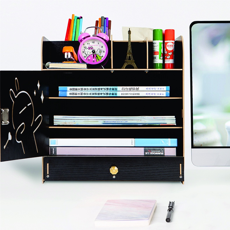 Kệ sách gỗ lắp ghép có ổ khóa tiện lợi B09