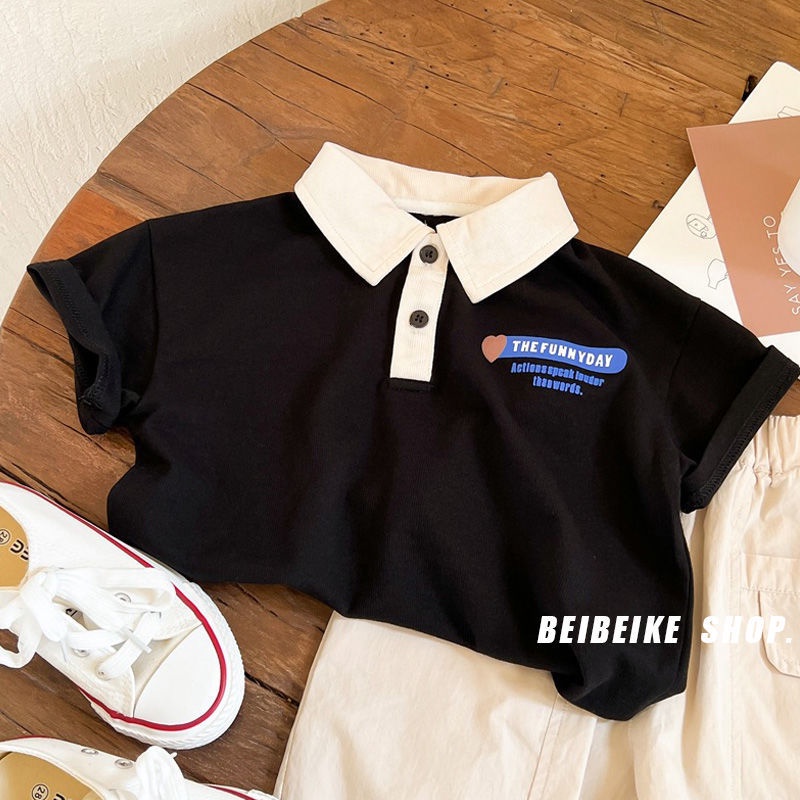 Áo Thun Polo Cotton In Màu Sắc Retro Thời Trang Mùa Hè Hàn Quốc Dành Cho Trẻ Em