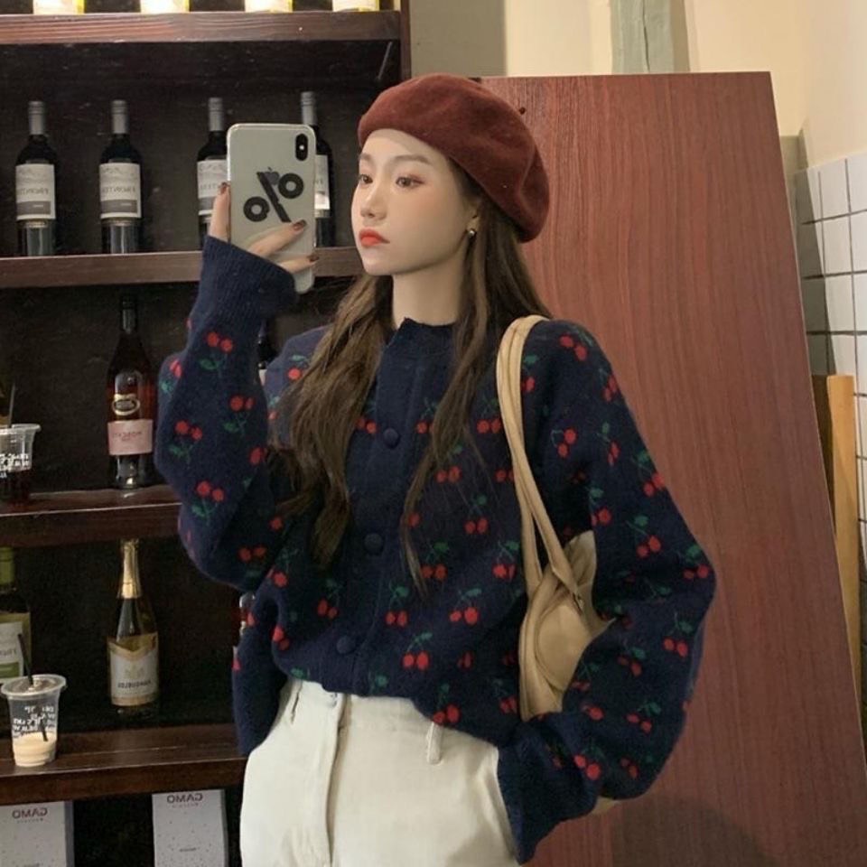 cardigan nữ áo khoác len hàn quốc croptop cổ chữ v - 111