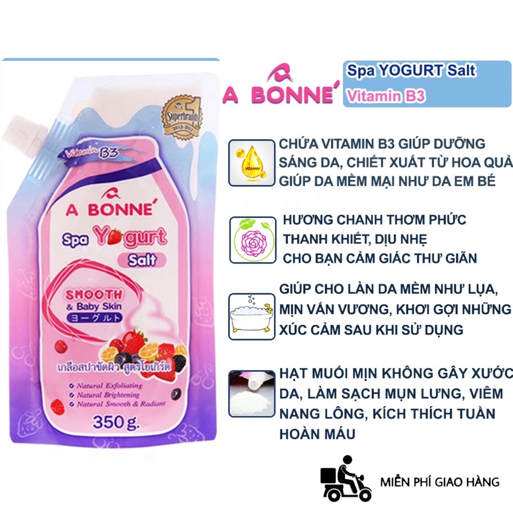 Muối Tăm Sữa Bò A bonne - Tẩy Tế Bào Chết Body Và Da Mặt Thái Lan Hương Sữa Chua 350g