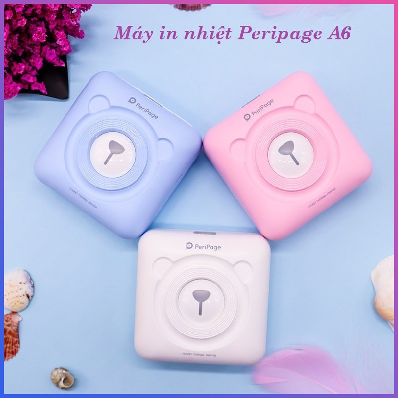 Máy in tem nhãn dán, máy in nhiệt mini Peripage A6 203, 304dpi siêu nét- tặng 5 cuộn giấy các loại