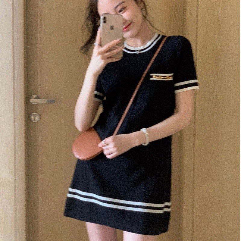 Đầm RENJIANVSHENG mini tay ngắn phong cách Pháp retro thời trang mùa hè mới dành cho nữ