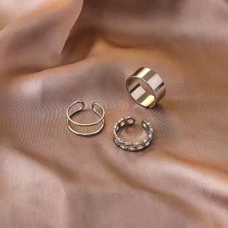 Set 3 Nhẫn Dành Cho Nữ Thép Titan Không Gỉ Phong Cách Basic