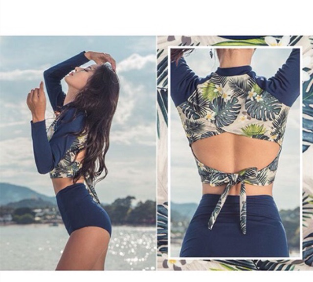 Bikini /đồ bơi tay dài hoa lá quần cạp cao [ẢNH THẬT] | BigBuy360 - bigbuy360.vn